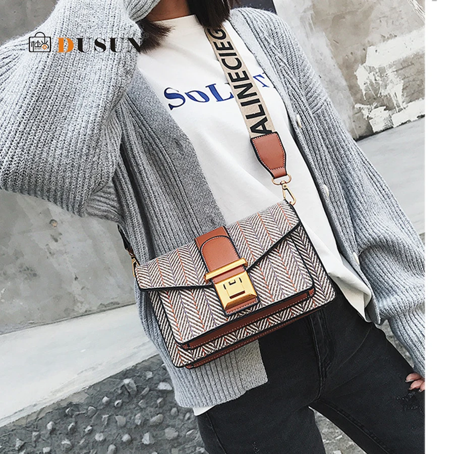 

DUSUN Fashion Womens Messenger Bags With Flap Women 2018 Plaid Wool Shoulder Bag High Quality Small Shoulder Bag Elegant Handbag