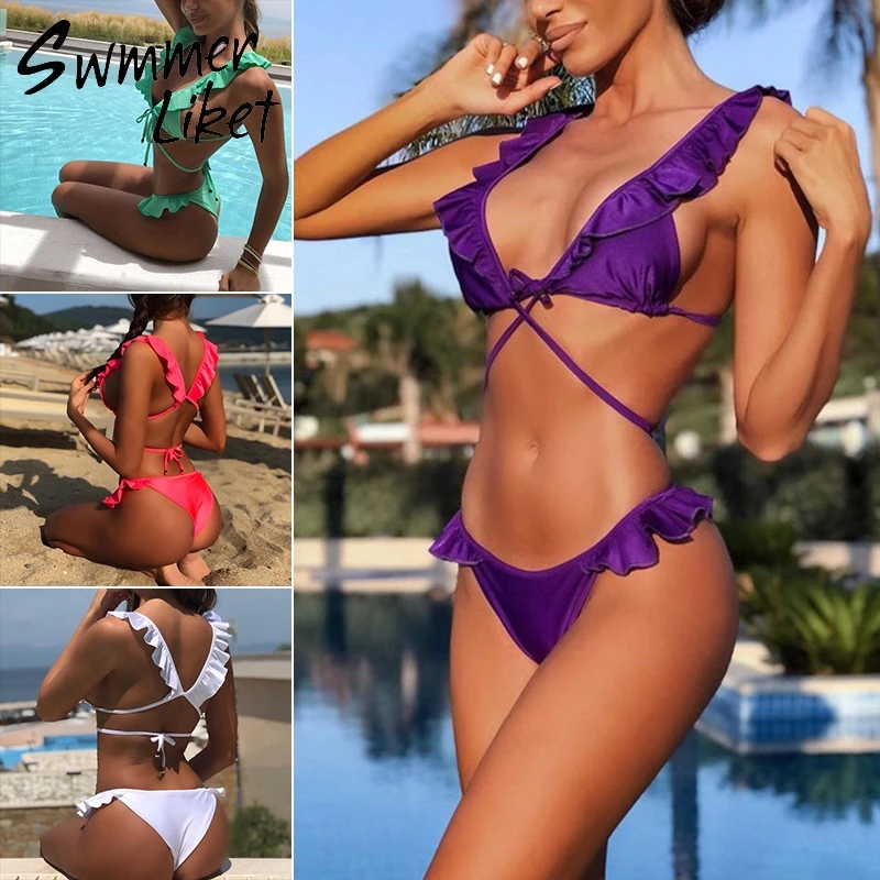 Red ruffled swimsuit female Sexy deep v bathing suit women bathers High waist bikini Push up off shoulder swimwear 2018 biquini Red ruffled swimsuit female Sexy deep v bathing suit women bathers High waist bikini Push up off shoulder swimwear 2018 biquini