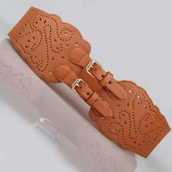 

Fashion Women Double Buckle Elastic Waist Belt Wide Stretch Corset Waistband