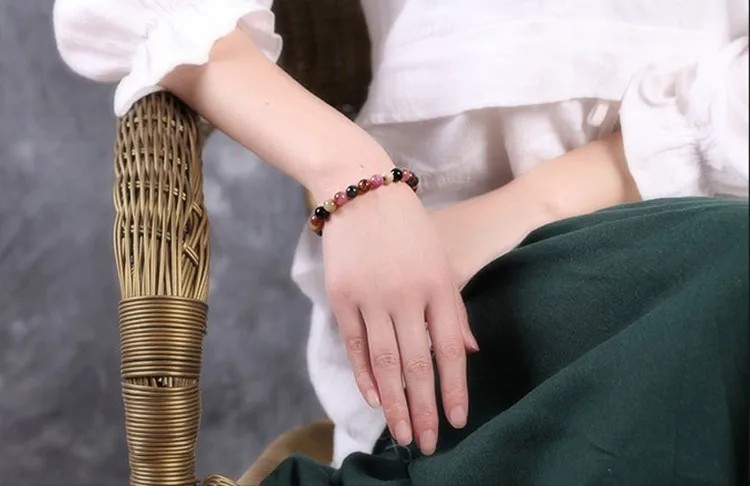 JoursNeige Природный турмалиновый камень браслет 7 мм бусины браслеты многоцветный браслет для мужчин и женщин ювелирные изделия аксессуары