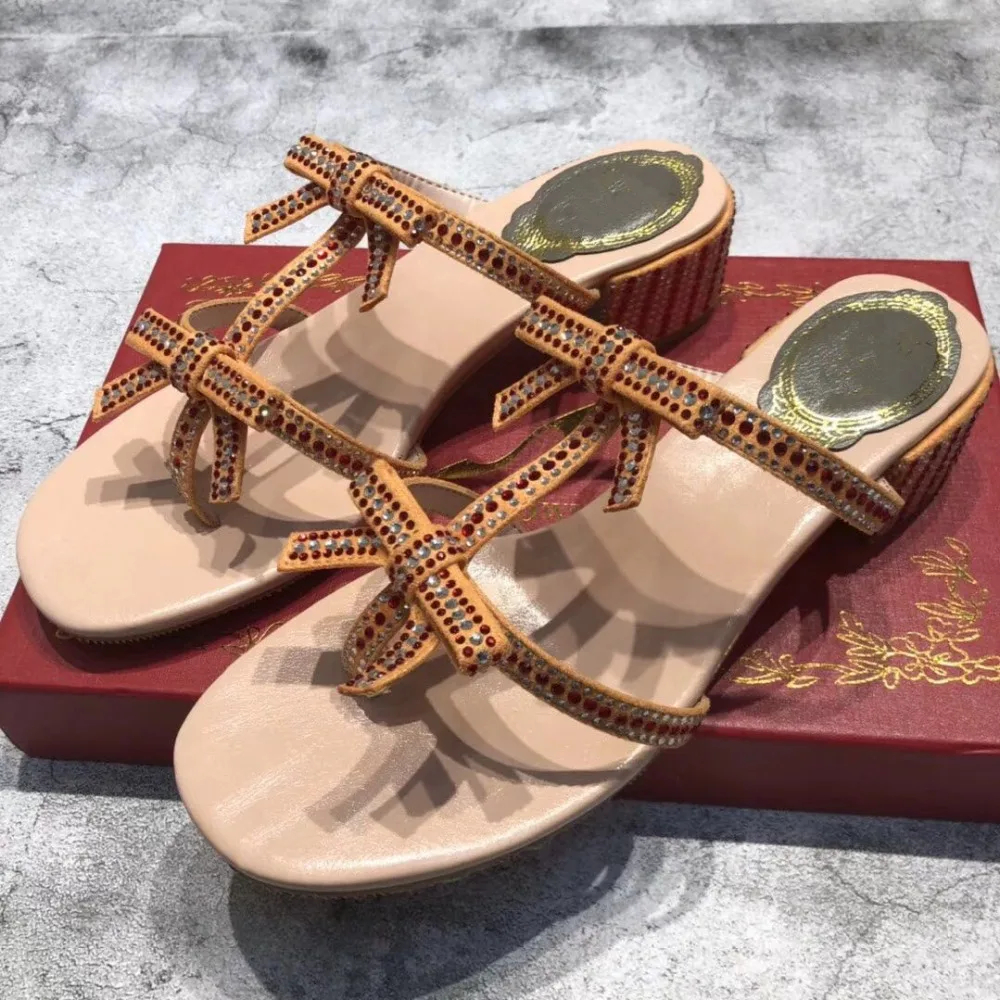 Zapatos Mode Maultiere Schmetterling Schuhe Platz Slip Sommer Design Frauen Hausschuhe High Show Frau Mujer Sandalen Heels As Strass knoten Auf Oa4qxw