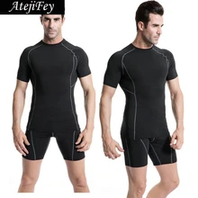 Быстросохнущий компрессионный Мужской Топ для йоги с коротким рукавом-рубашки для бега фитнес-плотно Теннисный футбол Джерси Спортивная одежда для тренажерного зала