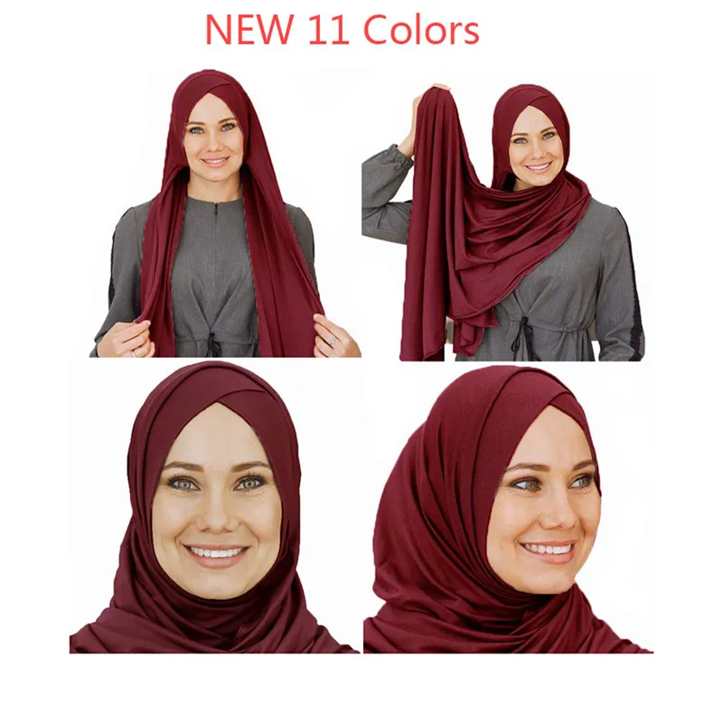 

2019 women plain bubble cotton jersey scarf Head hijab wrap solid color shawls foulard femme muslim hijabs store ready to wear