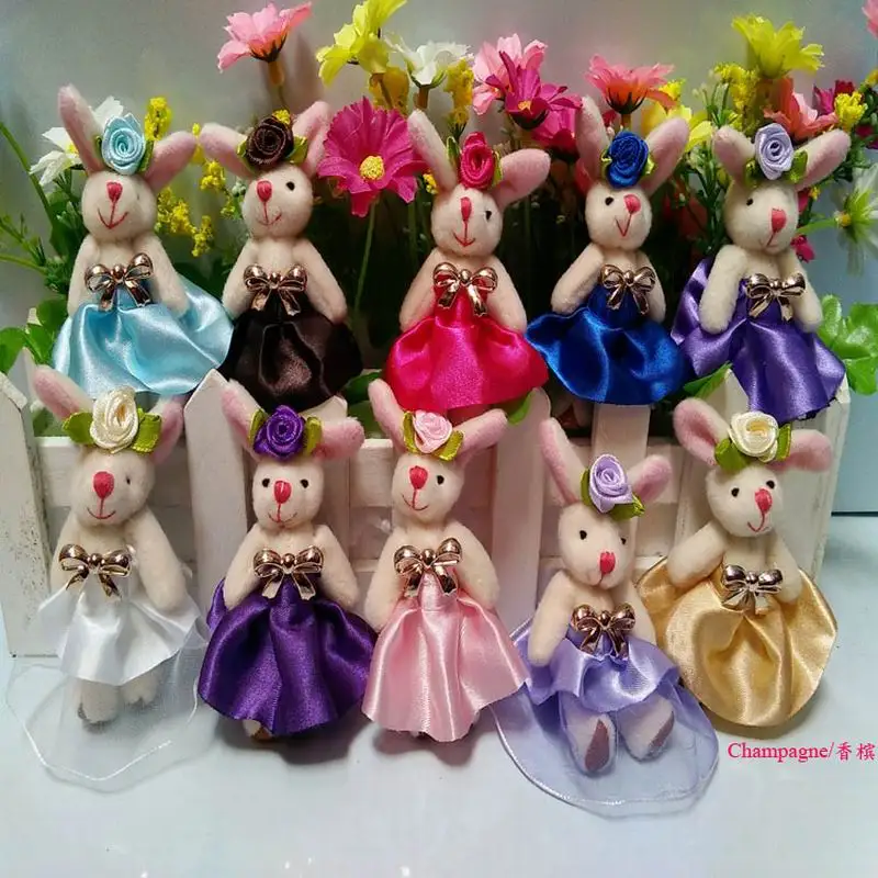 

Bulk 8cm(3.2") Plush Joint Royal wedding dress rabbits Keychains Wedding Bouquet Material Bunny Dolls Multicolor Optional
