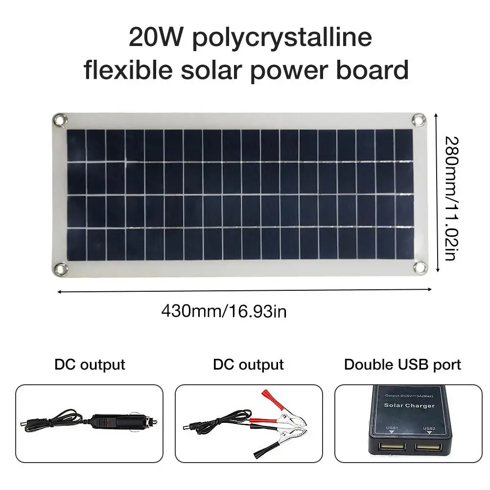 20 Вт поликристаллический кремний гибкий Панели солнечные Портативный многоцелевой мобильного телефона зарядный солнечный насос доски Питание