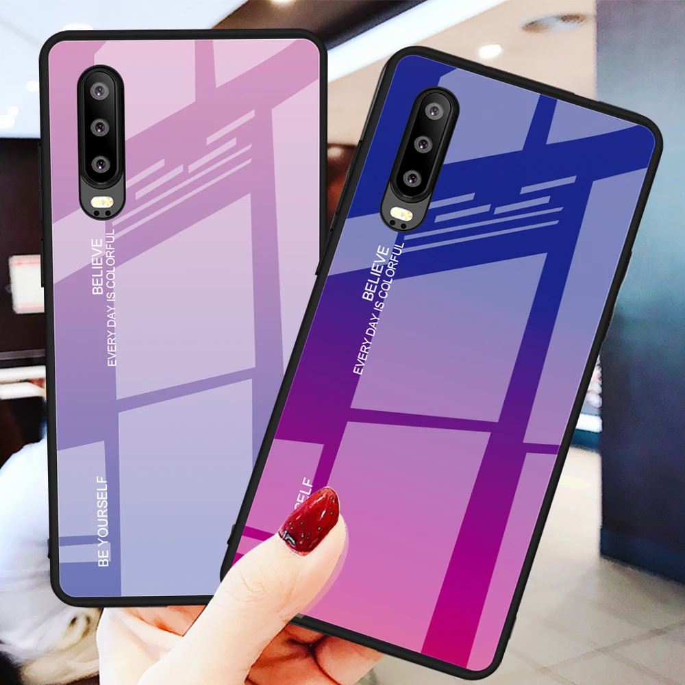 Градиентный чехол Aurora для Huawei P30 P 30 с двойным закаленным стеклом Honor V20 V 20 HonorV20