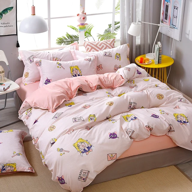 4pcs Kawaii Strawberry Pink Queen Size Bedding Set  5