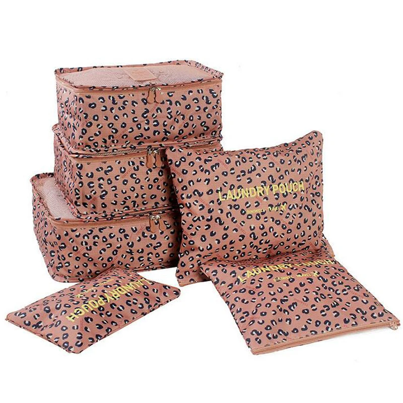 

6pcs/set Leopard travel waterproof clothes storage bag underwear bra packing portable makeup cosmetic organizer box HW128Z