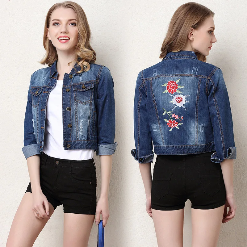 Women Denim Jacket Short Jeans Jacket Fashion Slim Long Sleeve Coat Outwear Z1