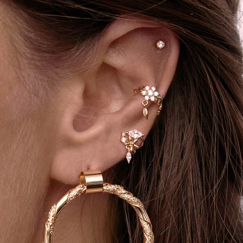 

2019 Delicate pave sparking classic ear cuff earrings design CZ flower leaf leaves no pierced ear clip women party gifts jewelry