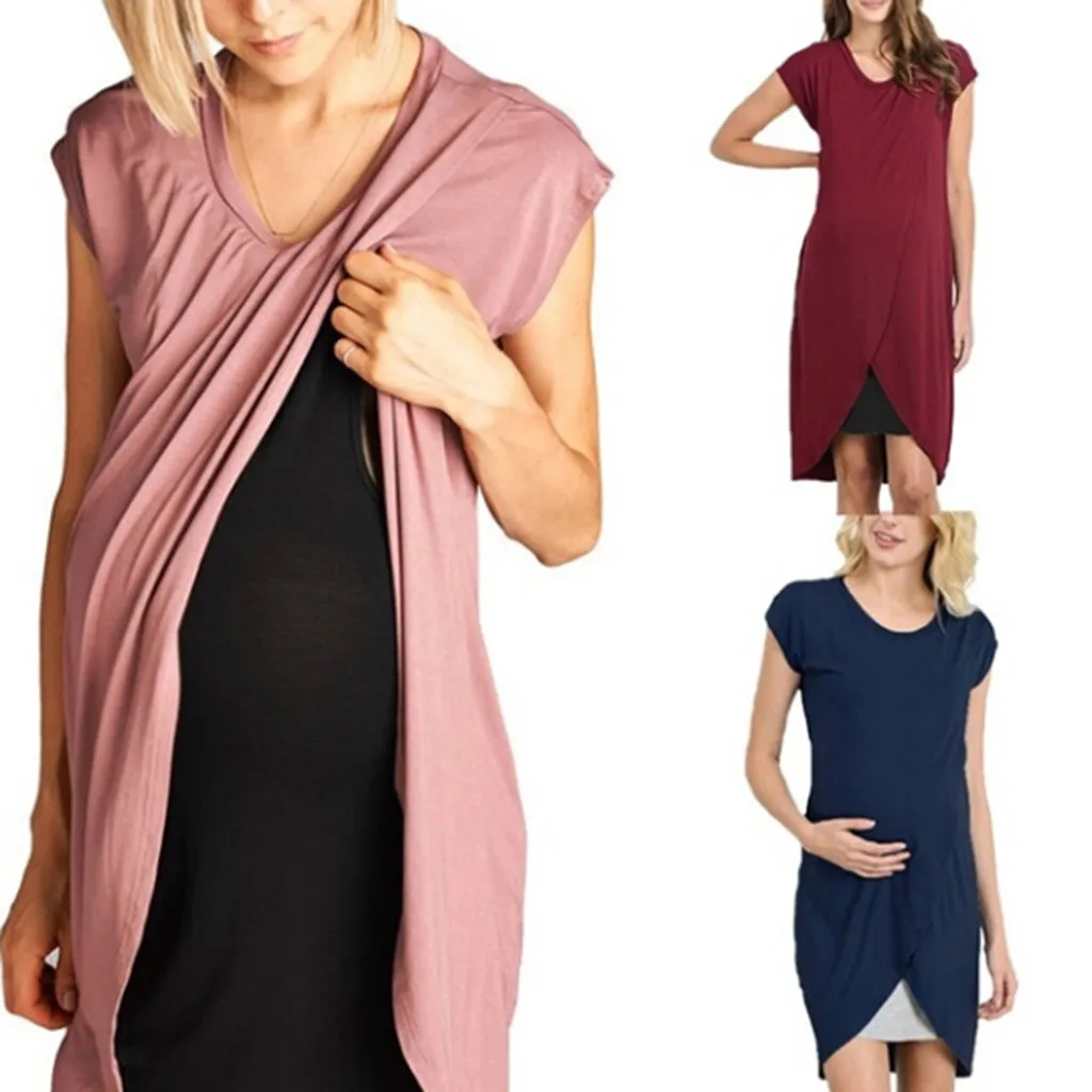

2019 Women's pregnancy dress Nursing Wrap Top Cap Sleeveless Layer Blouse Vest Dressmaxi maternity dresses Maternity supplies