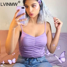 LVINMW сексуальные фиолетовые Топы на бретельках с рюшами летние женские топы без рукавов с открытой спиной