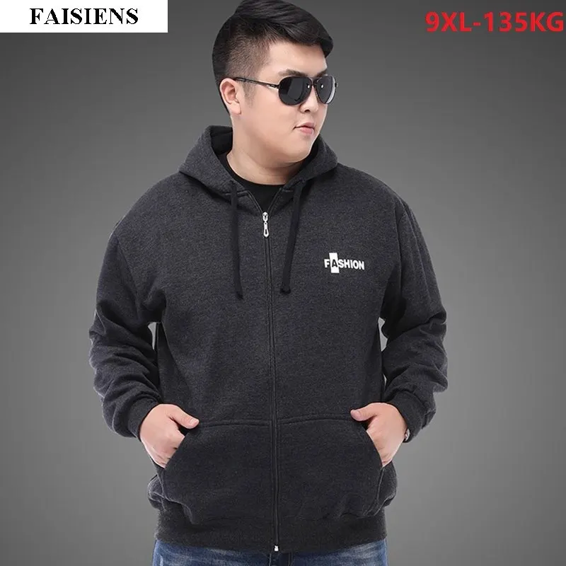 

Men Sweatshirts Zipper Fleece Warm Plus Large Size Big 7XL 8XL 9XL Winter Hooded Sportwear Cotton Pocket Coat 48 Hipster Hoodies