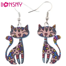 Bonsny Drop Cat Earrings Dangle Long Acrylic Pattern Earring Fashion Jewelry For Women 2016 New Arrive
