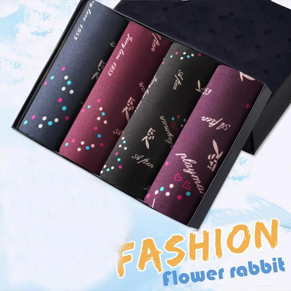colorful rabbits 1 шт./4 шт., сексуальные мужские боксеры в коробке, дышащее Мужское нижнее белье, цветные трусы-невидимки с принтом животных для мужчин - Цвет: colorful rabbits