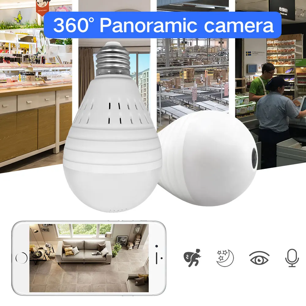 SDETER 960P Bulb Light font b Wireless b font IP Camera 360 Degree Panoramic FishEye Security