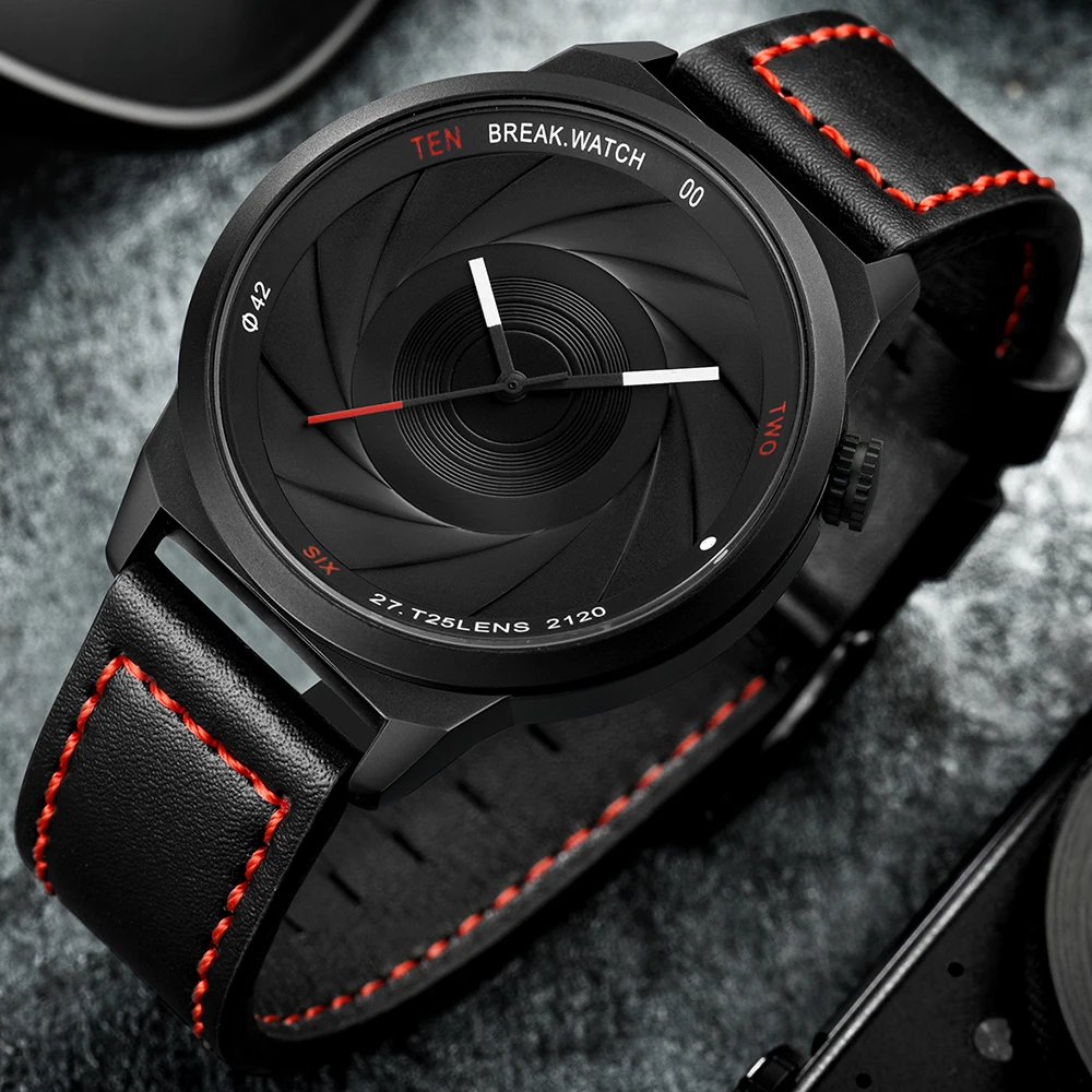 

Break Men Watches Men's Camera Style Leather Military Analog Quartz Waterproof Watch Men Clock Man Relogio Masculino Esportivo
