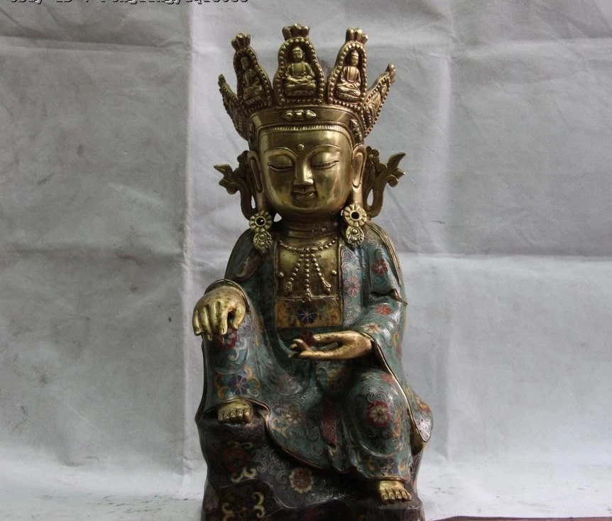 Tibet Pure Bronze Cloisonne Enamel 24K Gold Kwan-yin Guan Yin Bodhisattva Statue Tibet Pure Bronze Cloisonne Enamel 24K Gold Kwan-yin Guan Yin Bodhisattva Statue