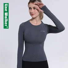 Однотонный топ для занятий йогой рубашки для Для женщин бесшовные с длинным рукавом Топы спортивные топы с вырезом для большого пальца, Фитнес кроп Топ, рубашка, женская обувь