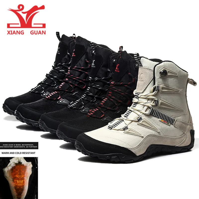 

XIANG GUAN Men Hiking Boots Cow Leather Women Trekking Shoes Black Waterproof Sports Climbing Outdoor Hunting Walking Sneakers 6