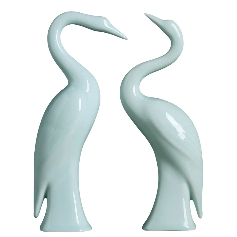 

New Chinese Ceramic Animal Figurine Crafts Couples Crane Decoration Creative Art Home Decorations