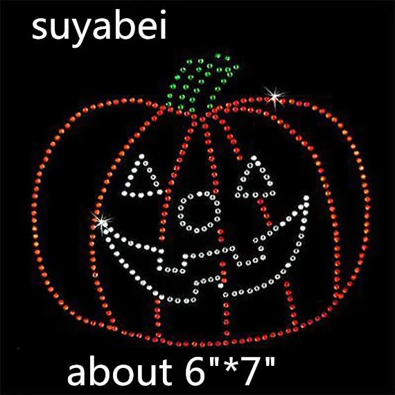 

2pc/lot Halloween pumpkin design stones sticker hot fix rhinestone applique iron on transfer applique patches fixing rhinestones