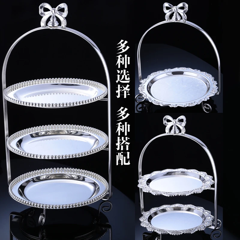 

Silver plated fashion cake dessert display rack mug-up fruit plate double layer wedding decoration 3017
