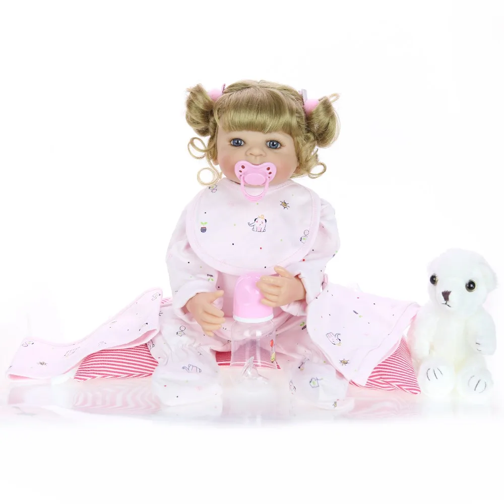 55 см полный Силиконовый Reborn Girl Baby Doll Игрушки парик светлого оттенка bebes reborn bonecas для детей день рождения Рождественский подарок