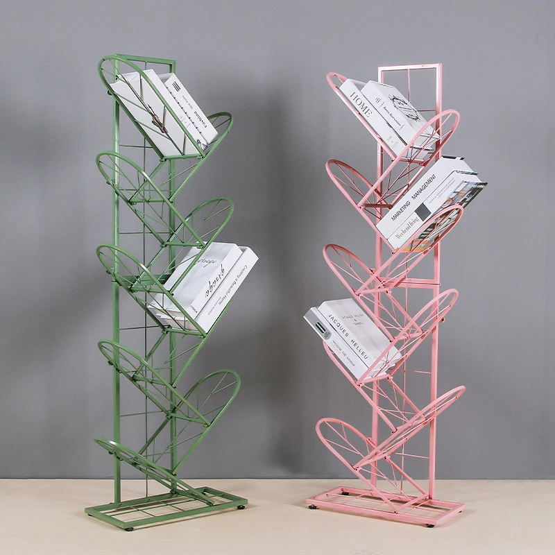 Best Nordic simple modern color wrought iron bookshelf newspaper rack floor decoration storage rack shoe rack home storage