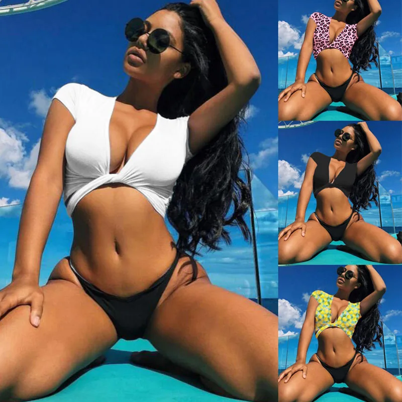 

2019 New Sport Bikini Set Women V Deep Sexy Swimsuit Push Up Pad Swimwear Women New Beachwear Bathing Swimming Suit Bikini Set
