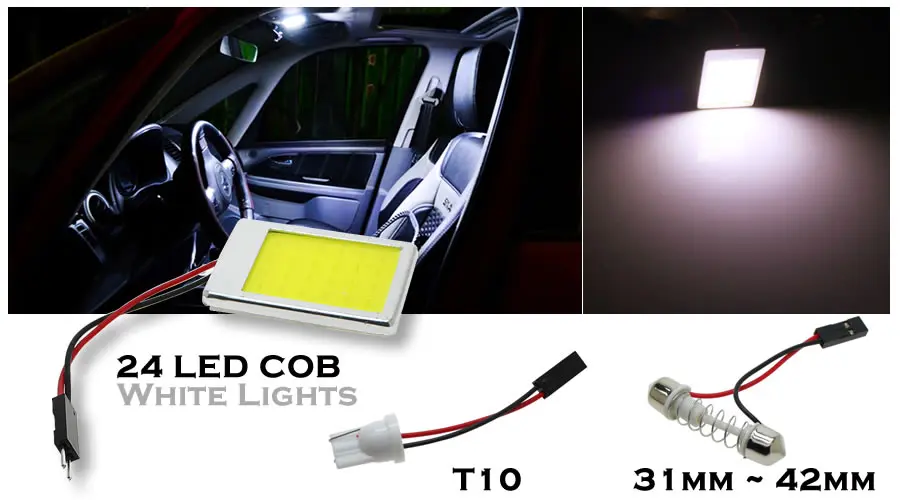 1 комплект светодиодный белый 24 SMD панель светодиодов для салона автомобиля T10 COB Чип 31-42 мм фестон купол 12 В адаптер Авто панель s лампы