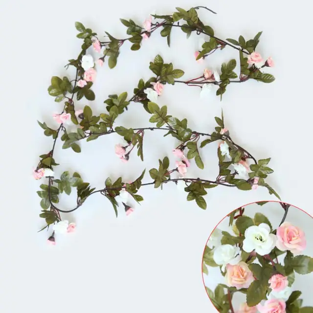 Shabby Chic Rose Rose Guirlande Fleur Vintage Style Chaîne DE MARIAGE Chambre Fenêtre Gardenia Rotin Partie