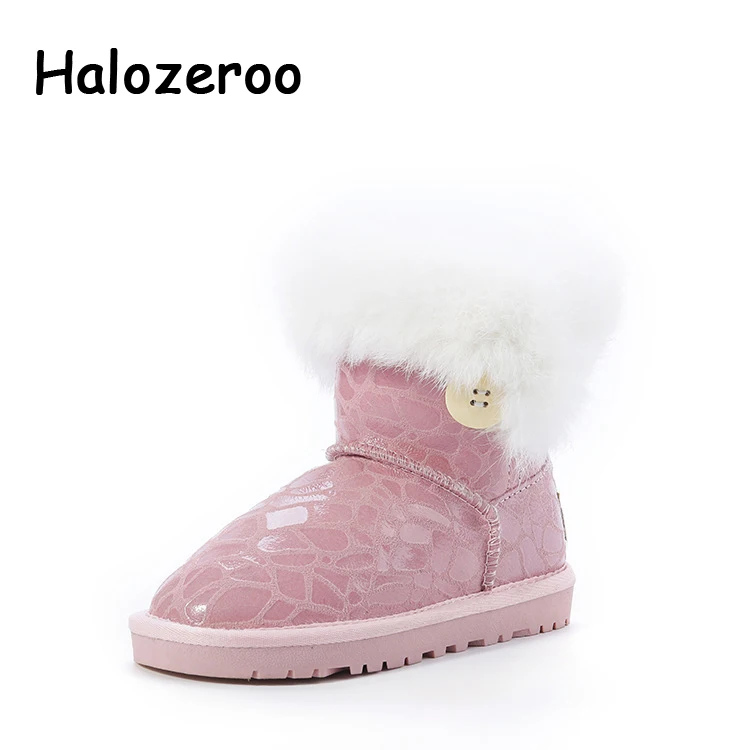 

Halozeroo 2018 New Winter Baby Girl Snow Boots Kid Warm Shoes Children Fashion Soft Boots Boy Brand Black Genuine Leather Boots