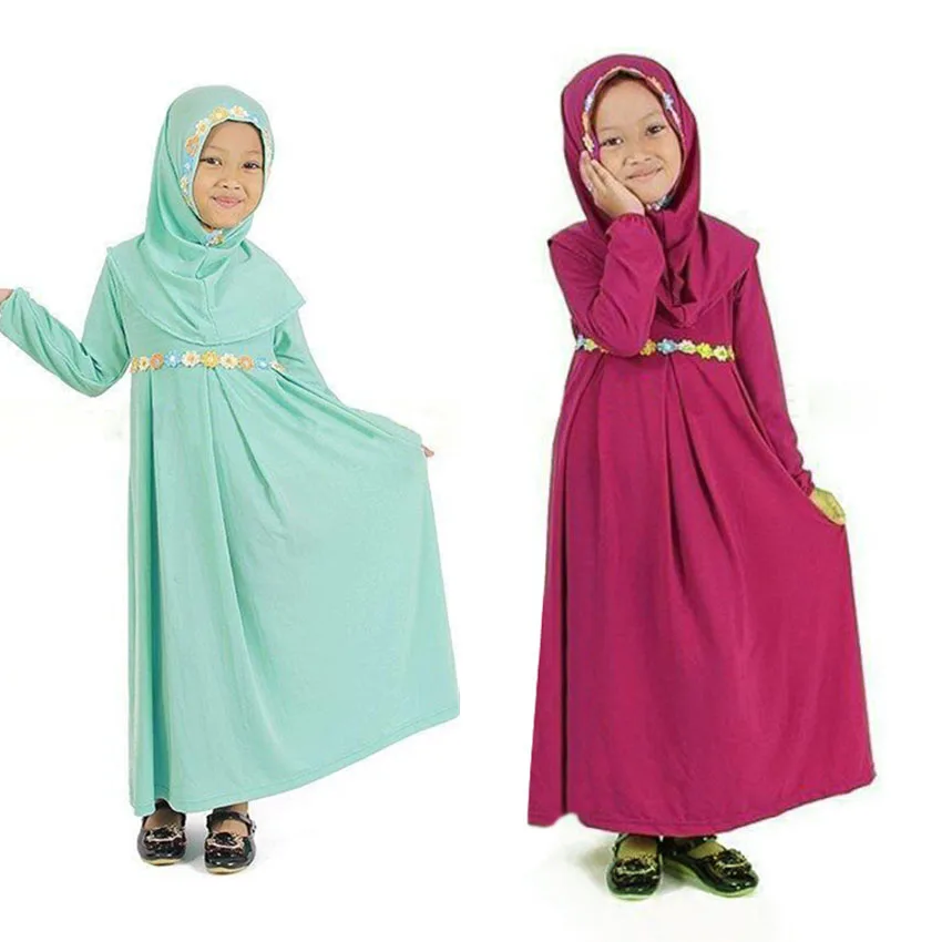 

Islamic Traditional Costumes 2PCs Hijab Dress Set for New Born Infant Girls Turkish,Arabic Wear Muslim Abaya Ramadan Hijab Scarf
