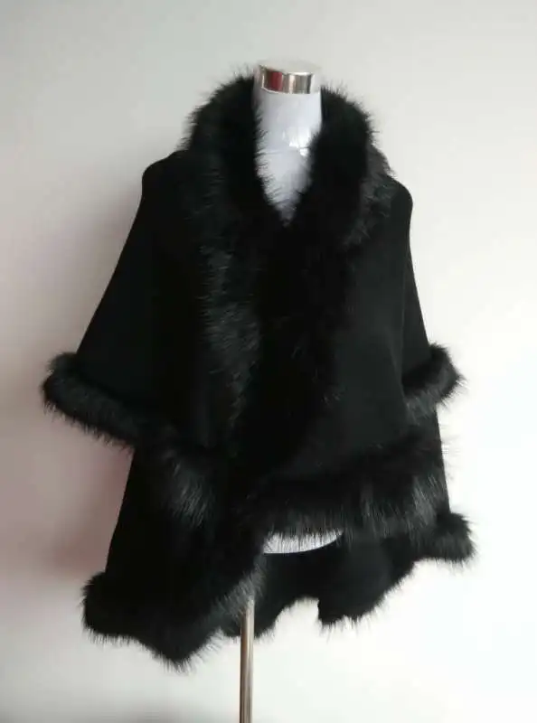 Новая мода осень зима женские шубы из искусственного меха черный длинный шерстяной кашемировый кардиган женское пончо вязаный свитер женский кардиган