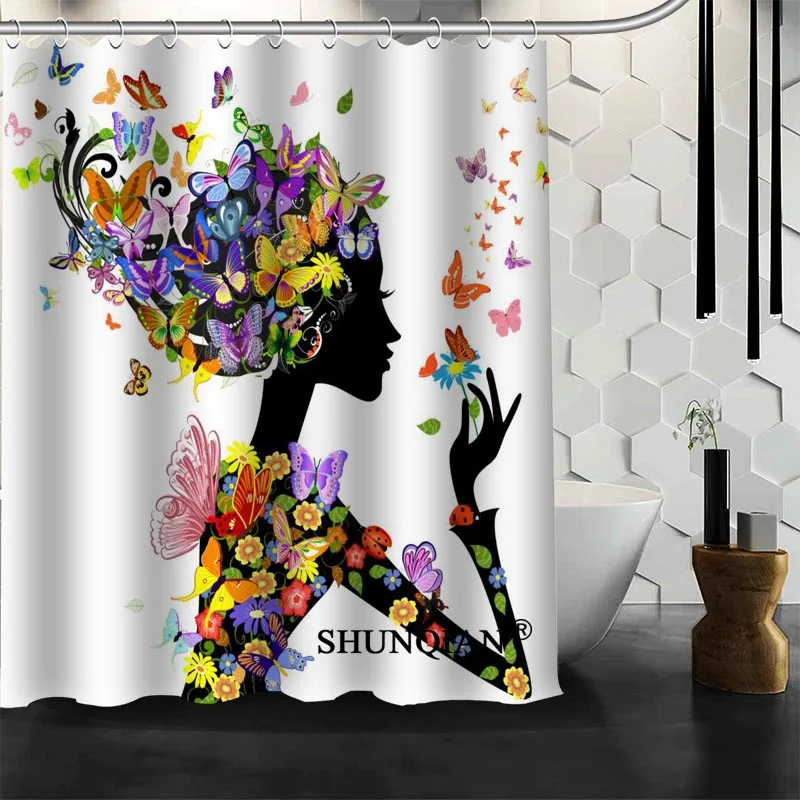 Best Nice Custom Butterfly Girl Shower Curtain Bath Curtain Waterproof