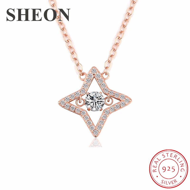 

SHEON Authentic 925 Sterling Silver Pave Clear CZ Dazzling Star Necklaces & Pendants For Women Sterling Silver Jewelry Gift