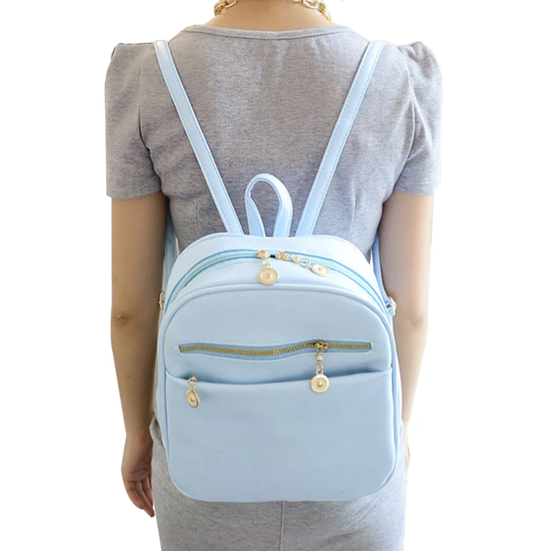 

7 Candy Color Women Back Pack Bag Japan Korea Teenage Student School Travel Bagpack Girls PU Leather Small Backpack