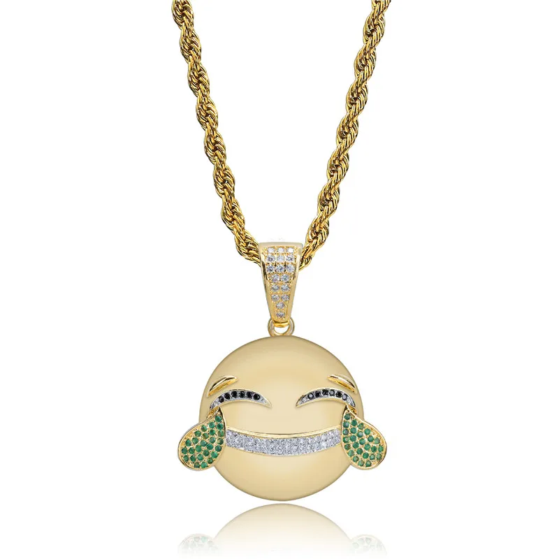 

Lucky Sonny Funny Emoji Pendant Hip-hop Pendants & Necklaces with 3mm Rope Chain Iced Out Rappers Hip Hop Jewelry Free Shipping