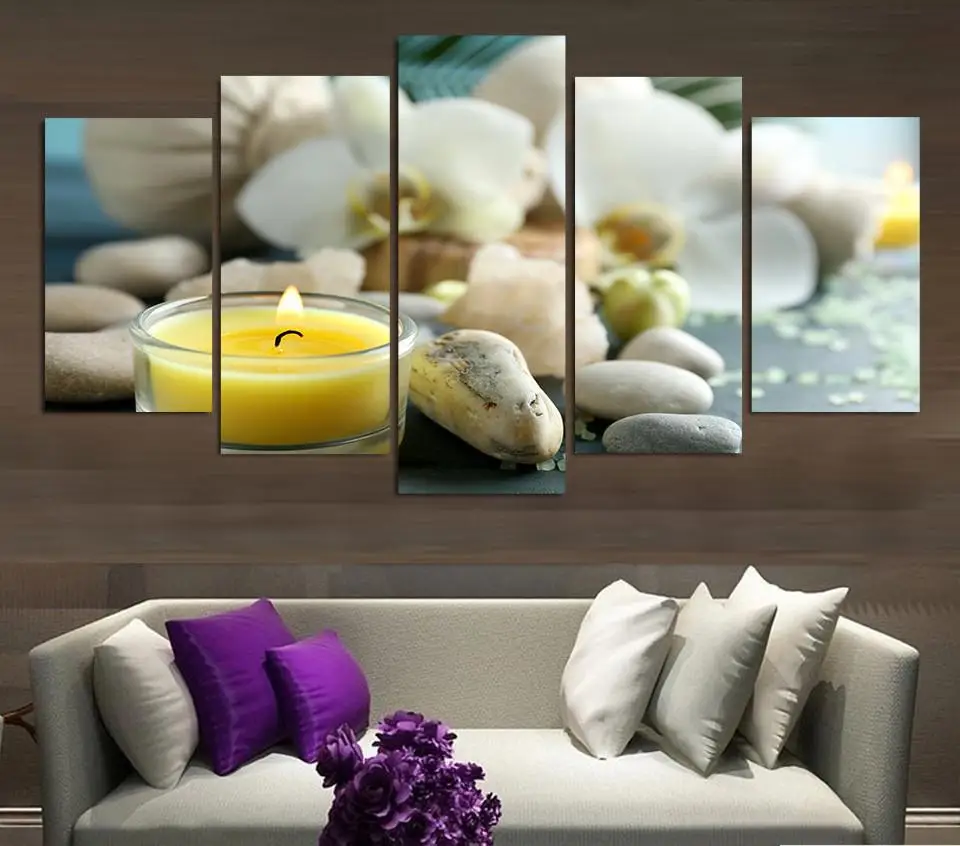 5 Panel RELAXING SPA ZEN STONES CANVAS PRINT Printed Painting For