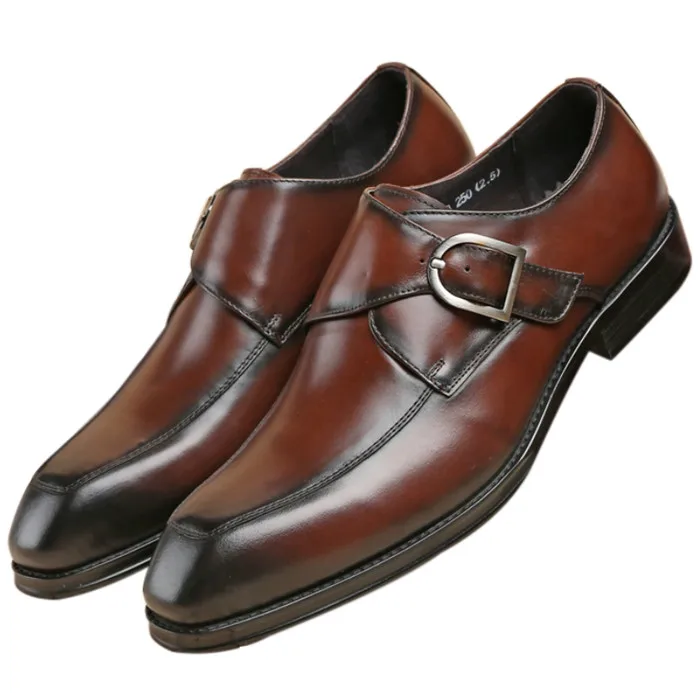 

CLORISRUO Fashion Black / Tan Business Shoes Mens Wedding Shoes Genuine Leather Social Shoes Male Formal Shoes With Buckle