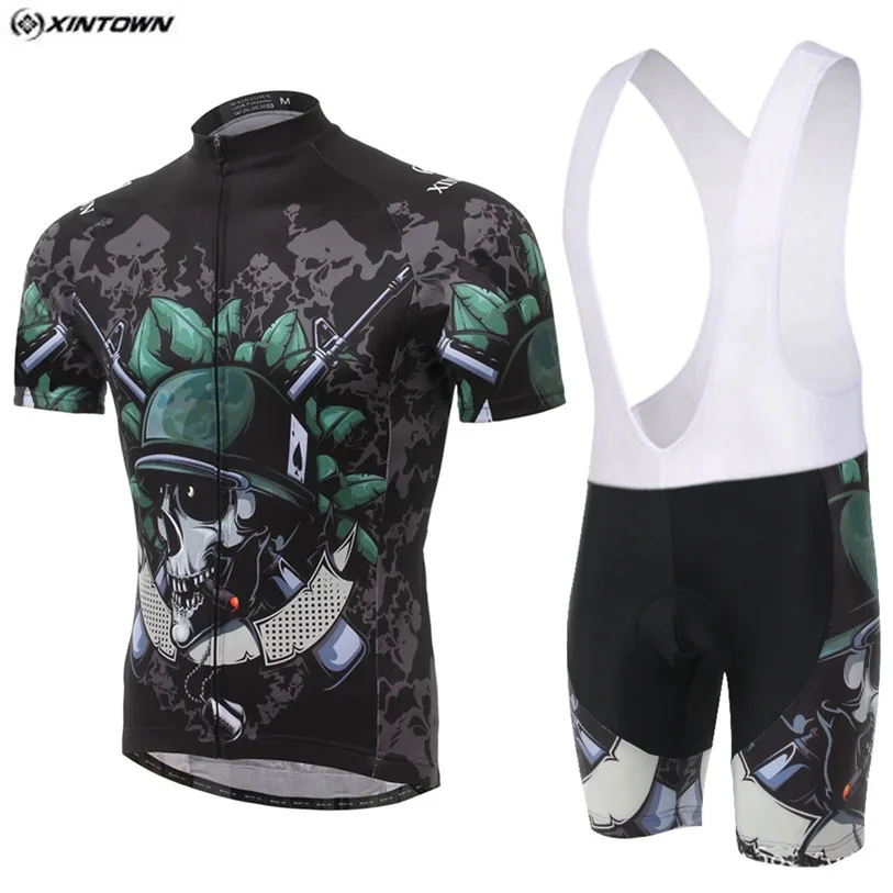 XINTOWN Men Bike Cycling Jerseys Shorts Skeleton Soldier Pro Bike