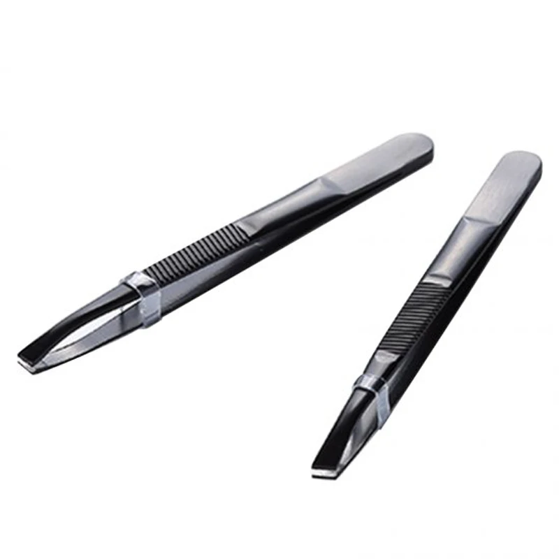 2 pcs Professional Eyebrow Tweezer Stainless Steel Useful Slant Tip