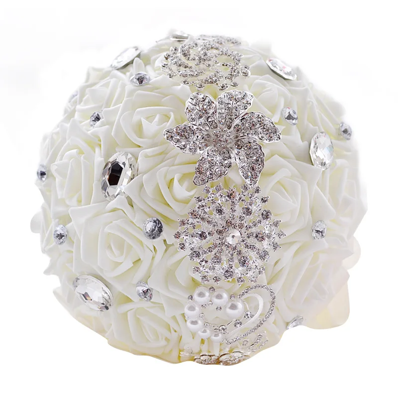 Stunning Flowers Crystal Wedding Bouquet Beaded Bouquet De Mariage Hand Holding Artificial Flower Bouquet