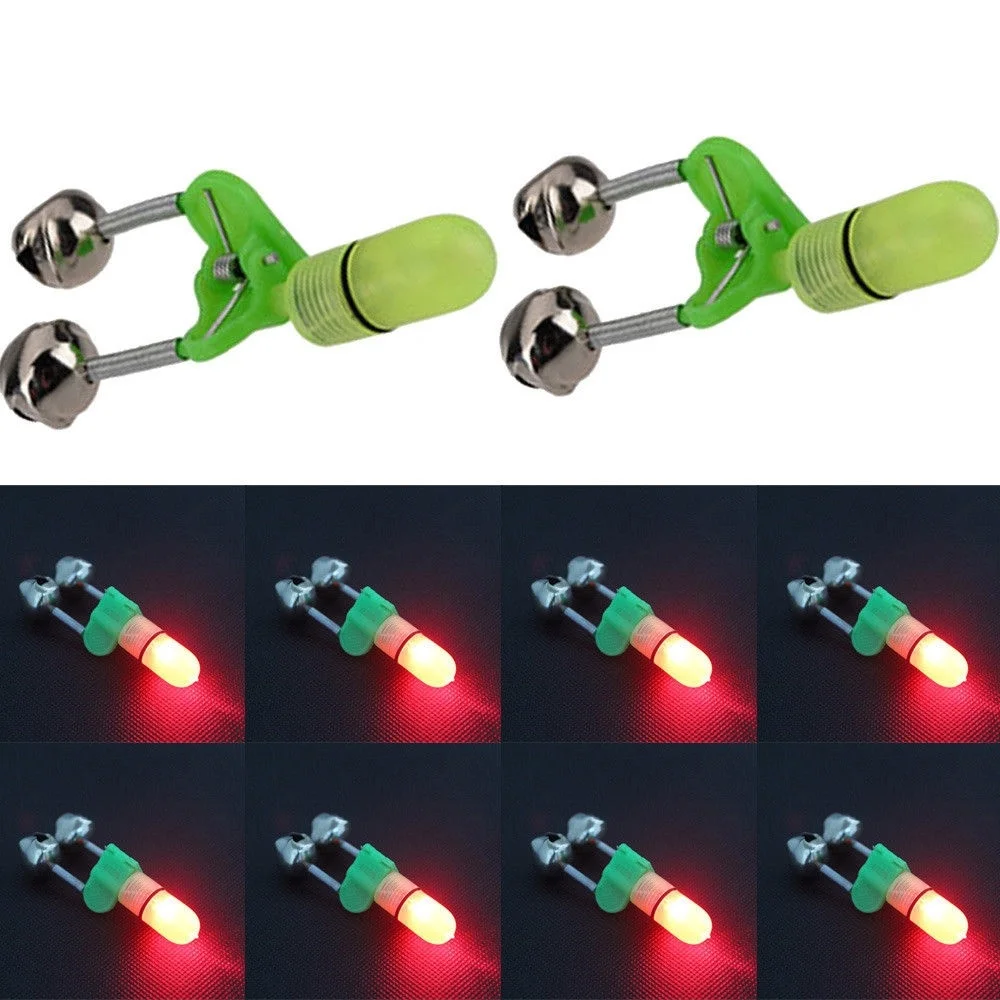 

10Pcs LED Night Fishing Rod Lights Bite Bait Alarm Led Light Twin Bells Clip Alerter Fishing Lamp Tool