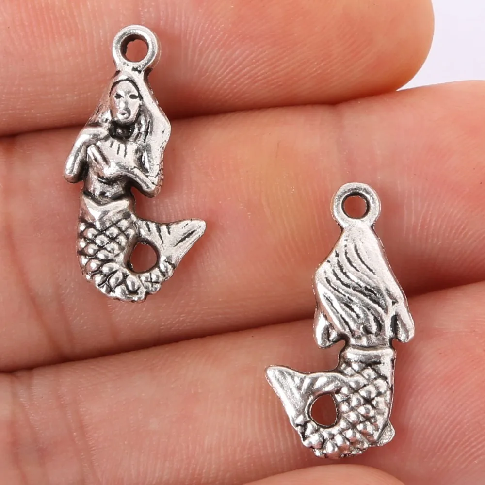 Vintage Fashion 6pcs 22x12mm antique silver Alloy Mermaid charms