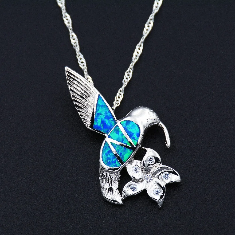Ожерелье с подвеской Humming Bird цвет морской волны синий опал|necklace with|designer necklacenecklace