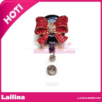

Free Shipping Crystal ID badge Holder/Rhinestone Retractable Badge Reel(Red Bow)