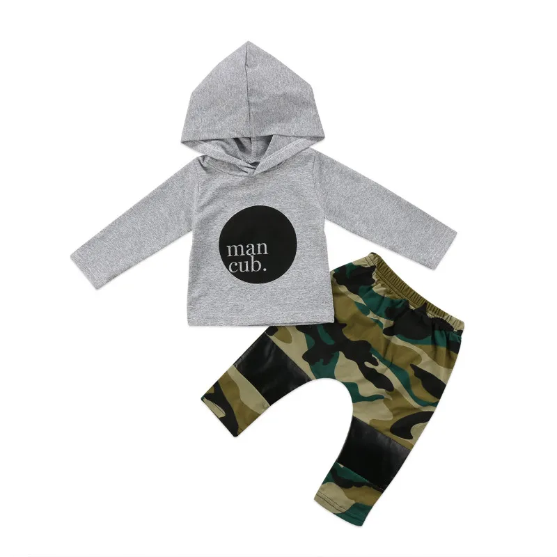 Комплект из 2 предметов, комплект одежды для новорожденных детей камуфляжные, для мальчика, кофта с капюшоном комплекты одежды; Топы + штаны
