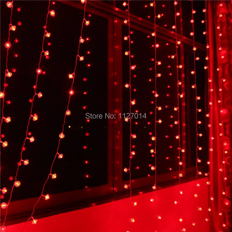 us $51.5 |fairy 3 * 3m 300 red lantern bulbs curtain cortina de led lamp  string lights indoor garland party christmas decoration lighting-in led